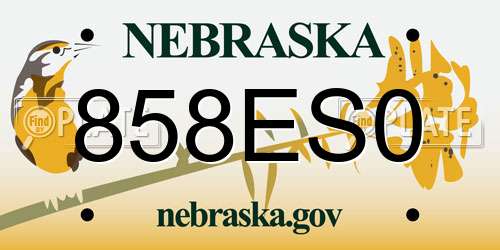 858ES0 Nebraska License Plate