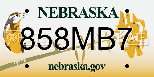 858MB7 Nebraska License Plate