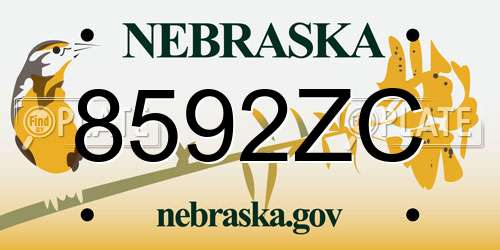 8592ZC Nebraska License Plate