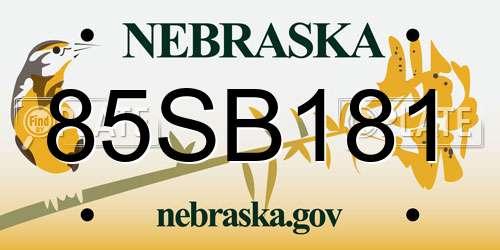85SB181 Nebraska License Plate