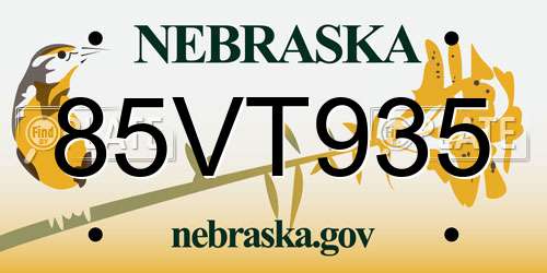 85VT935 Nebraska License Plate