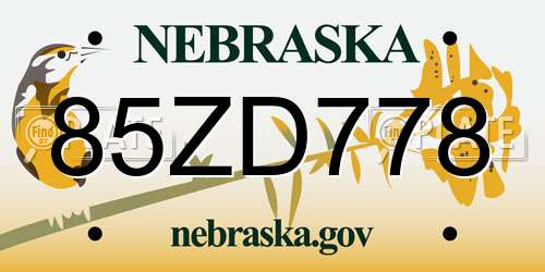 85ZD778 Nebraska License Plate