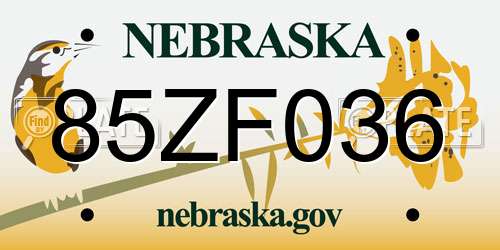 85ZF036 Nebraska License Plate