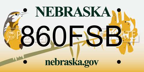 860FSB Nebraska License Plate