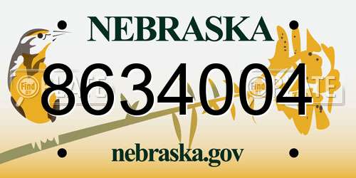 8634004 Nebraska License Plate
