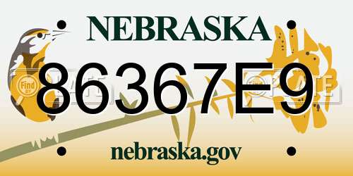 86367E9 Nebraska License Plate