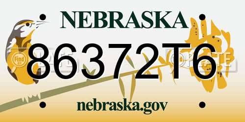 86372T6 Nebraska License Plate