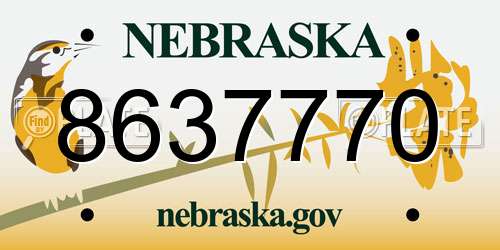 8637770 Nebraska License Plate