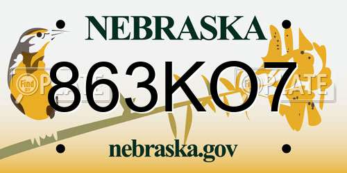 863KO7 Nebraska License Plate