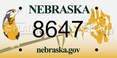 8647 Nebraska License Plate