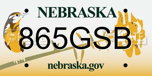 865GSB Nebraska License Plate
