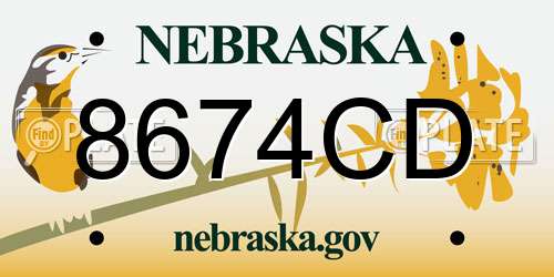 8674CD Nebraska License Plate