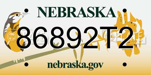 86892T2 Nebraska License Plate
