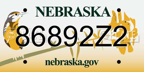 86892Z2 Nebraska License Plate