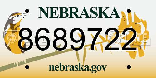 8689722 Nebraska License Plate