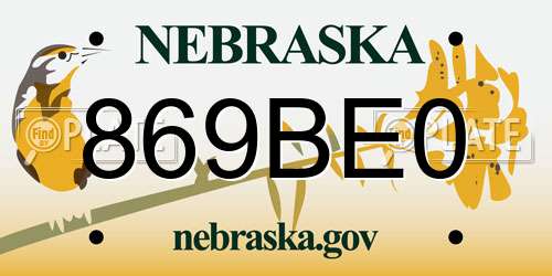 869BE0 Nebraska License Plate