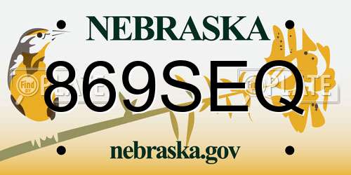 869SEQ Nebraska License Plate
