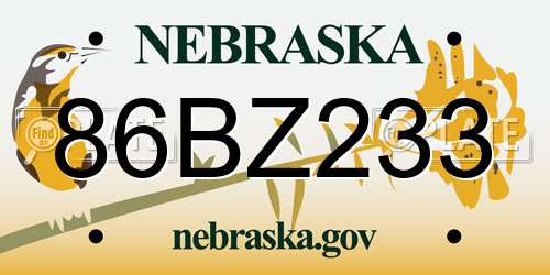 86BZ233 Nebraska License Plate