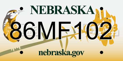 86MF102 Nebraska License Plate