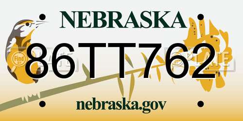 86TT762 Nebraska License Plate