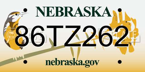 86TZ262 Nebraska License Plate