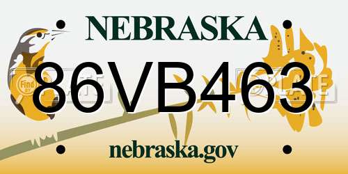 86VB463 Nebraska License Plate