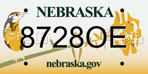 8728OE Nebraska License Plate