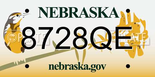 8728QE Nebraska License Plate