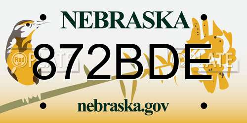 872BDE Nebraska License Plate