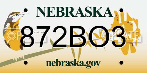 872BO3 Nebraska License Plate