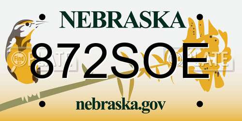 872SOE Nebraska License Plate
