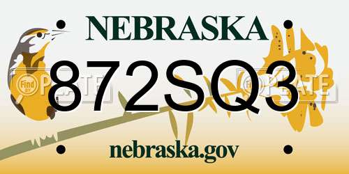 872SQ3 Nebraska License Plate