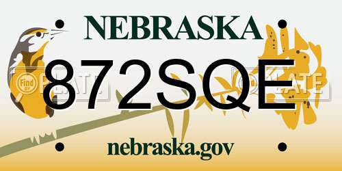 872SQE Nebraska License Plate