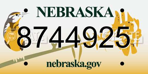 8744925 Nebraska License Plate