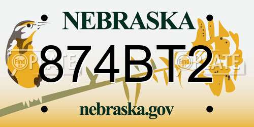 874BT2 Nebraska License Plate