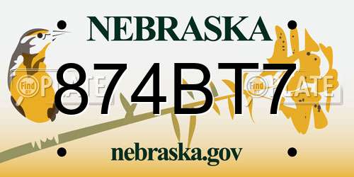 874BT7 Nebraska License Plate