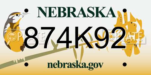 874K92 Nebraska License Plate