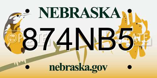 874NB5 Nebraska License Plate