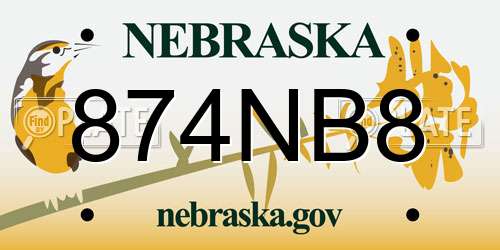 874NB8 Nebraska License Plate