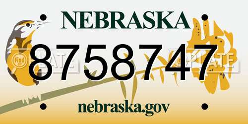 8758747 Nebraska License Plate