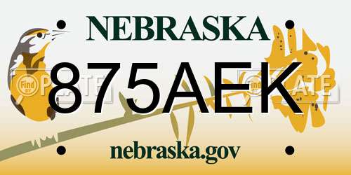 875AEK Nebraska License Plate