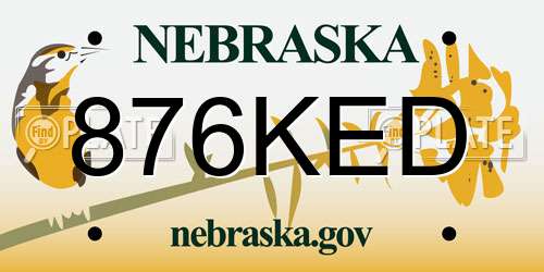 876KED Nebraska License Plate