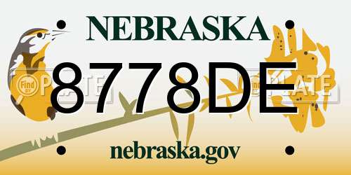 8778DE Nebraska License Plate