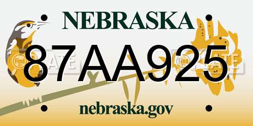 87AA925 Nebraska License Plate