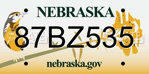 87BZ535 Nebraska License Plate