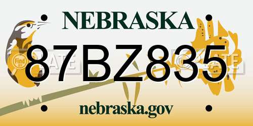 87BZ835 Nebraska License Plate