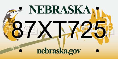 87XT725 Nebraska License Plate