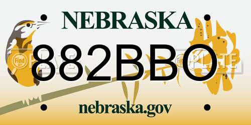 882BBO Nebraska License Plate