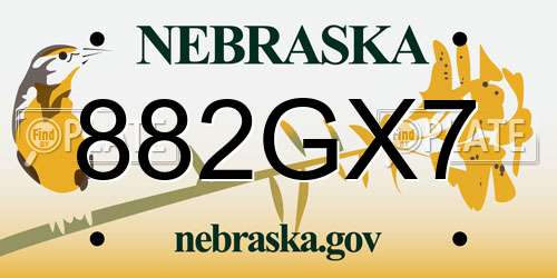882GX7 Nebraska License Plate