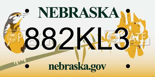 882KL3 Nebraska License Plate